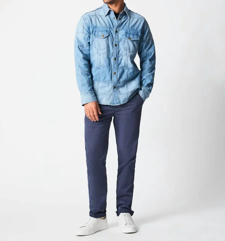 men's long-sleeve dress shirts -Patchwork Shoals Overshirt In Denim