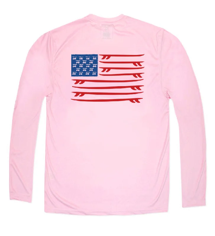 plain t-shirts for men -Performance Long Sleeve Surfboard Flag T-Shirt - Pink