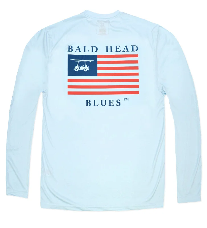 men's white t-shirts -Performance Long Sleeve USA T-Shirt - Arctic Blue