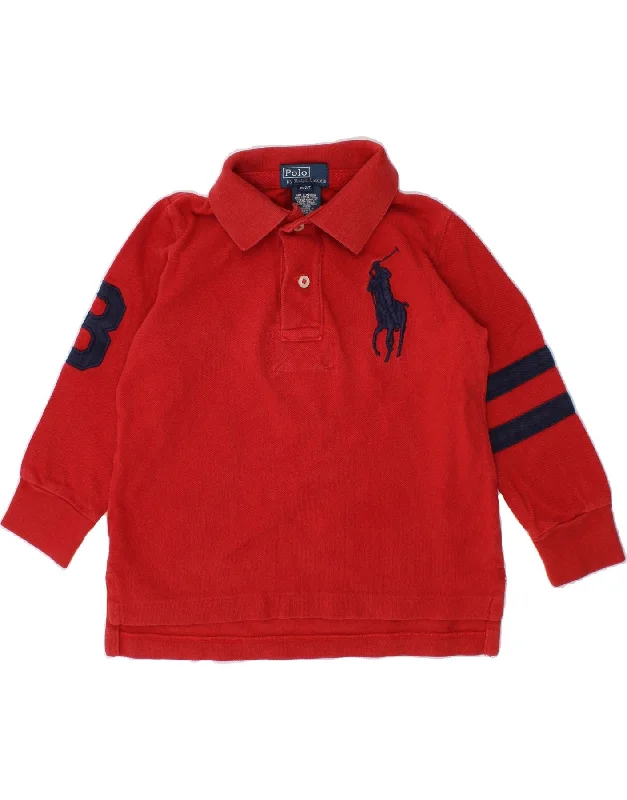 men's embroidered polo shirts -POLO RALPH LAUREN Baby Boys Long Sleeve Polo Shirt 18-24 Months Red Cotton