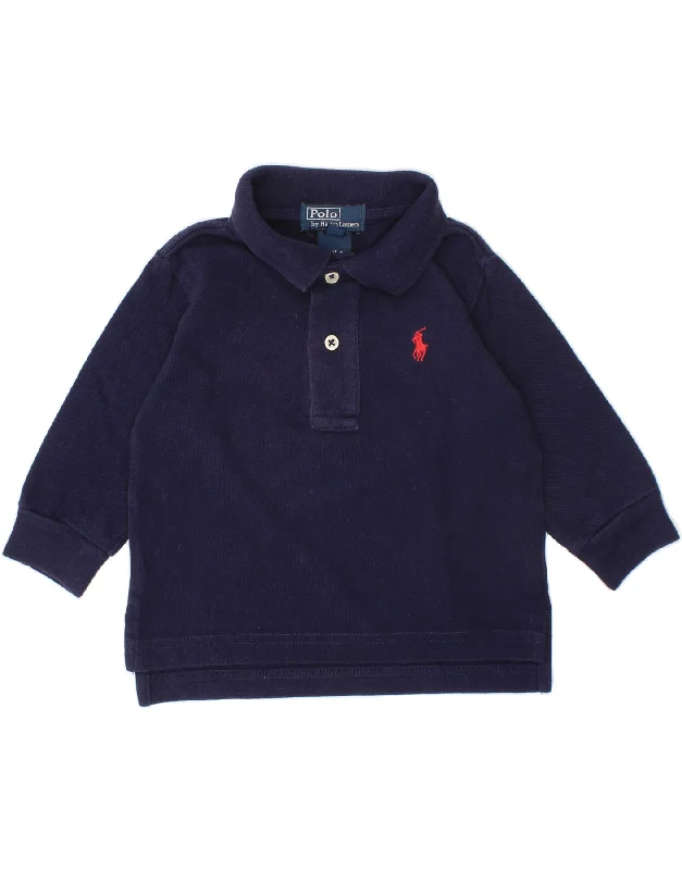 men's luxury cotton polo shirts -POLO RALPH LAUREN Baby Boys Long Sleeve Polo Shirt 6-9 Months Navy Blue