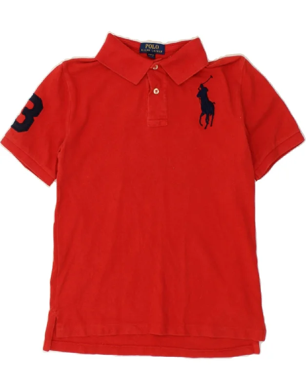 men's simple polo shirts -POLO RALPH LAUREN Boys Graphic Polo Shirt 10-11 Years Medium Red Cotton