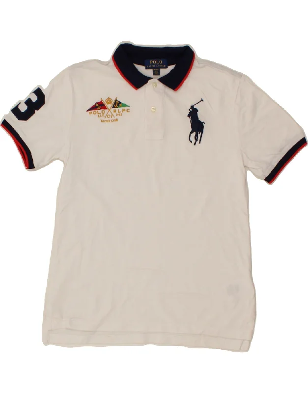 men's long sleeve pique polo shirts -POLO RALPH LAUREN Boys Graphic Polo Shirt 10-11 Years Medium  White Cotton