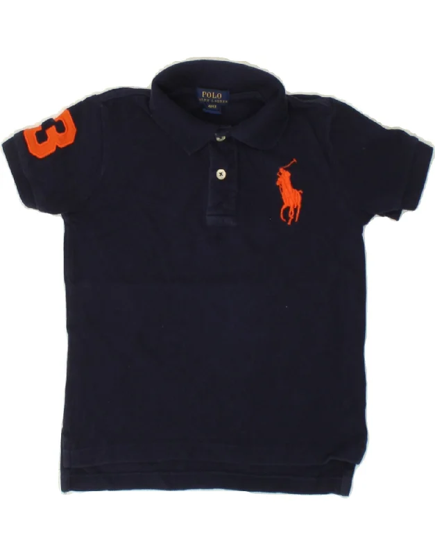 men's stylish cotton polo shirts -POLO RALPH LAUREN Boys Graphic Polo Shirt 3-4 Years Navy Blue Cotton