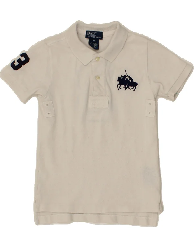 men's short-sleeve polo shirts -POLO RALPH LAUREN Boys Graphic Polo Shirt 3-4 Years White Cotton