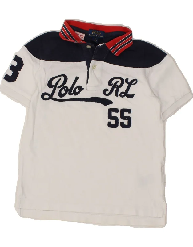 men's casual cotton polo shirts -POLO RALPH LAUREN Boys Graphic Polo Shirt 4-5 Years White Colourblock