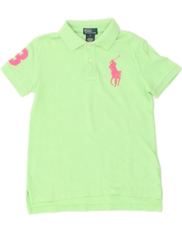 men's polos with side slits -POLO RALPH LAUREN Boys Graphic Polo Shirt 6-7 Years Green Cotton