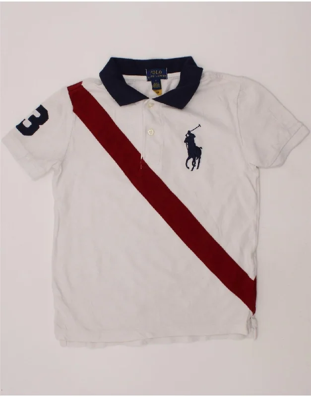 men's polo shirts for summer -POLO RALPH LAUREN Boys Graphic Polo Shirt 6-7 Years White Striped Cotton