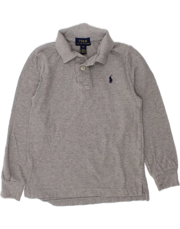 men's classic polo shirts -POLO RALPH LAUREN Boys Long Sleeve Polo Shirt 3-4 Years Grey Cotton