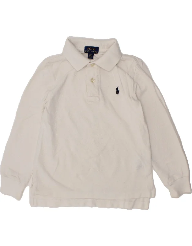 versatile cotton polo shirts -POLO RALPH LAUREN Boys Long Sleeve Polo Shirt 3-4 Years White Cotton