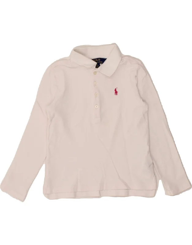 men's simple polo shirts -POLO RALPH LAUREN Boys Long Sleeve Polo Shirt 4-5 Years White Cotton