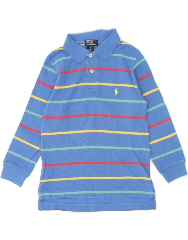 men's short-sleeve polo shirts -POLO RALPH LAUREN Boys Long Sleeve Polo Shirt 5-6 Years Blue Striped