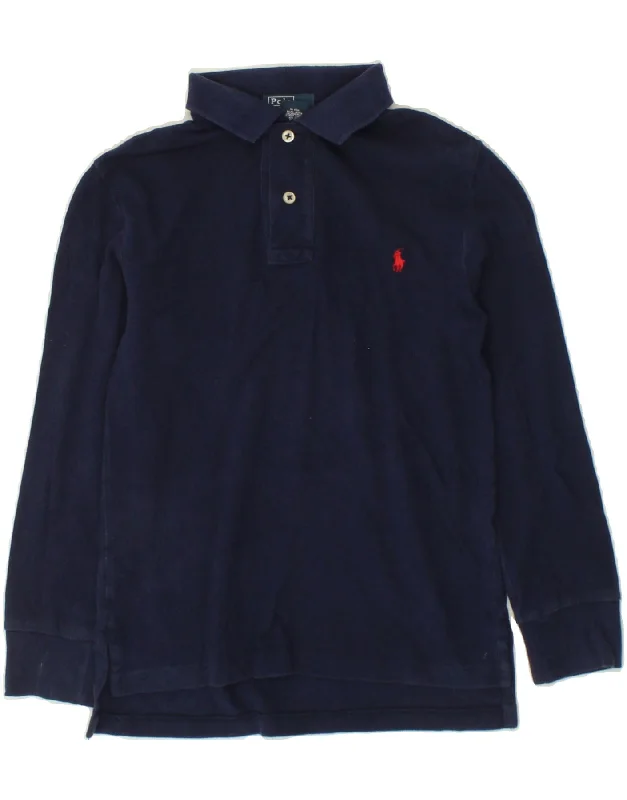 men's patterned polo shirts -POLO RALPH LAUREN Boys Long Sleeve Polo Shirt 7-8 Years Small Navy Blue