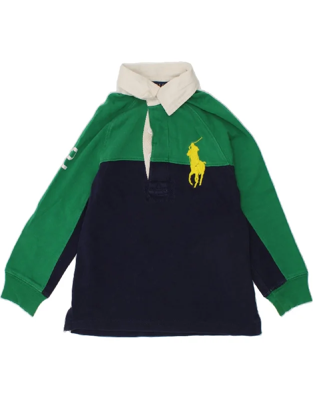 men's golf-style polo shirts -POLO RALPH LAUREN Boys Long Sleeve Rugby Polo Shirt 2-3 Years Green