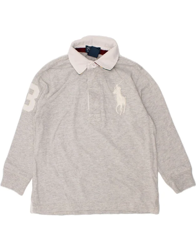 men's regular-fit polo shirts -POLO RALPH LAUREN Boys Long Sleeve Rugby Polo Shirt 3-4 Years Grey Cotton