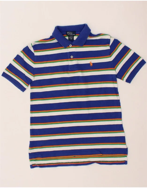 men's patterned polo shirts -POLO RALPH LAUREN Boys Polo Shirt 10-11 Years Medium Blue Striped Cotton