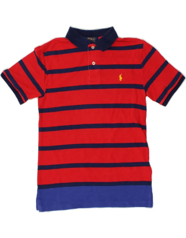 fitted polo shirts for men -POLO RALPH LAUREN Boys Polo Shirt 10-11 Years Medium Red Striped Cotton