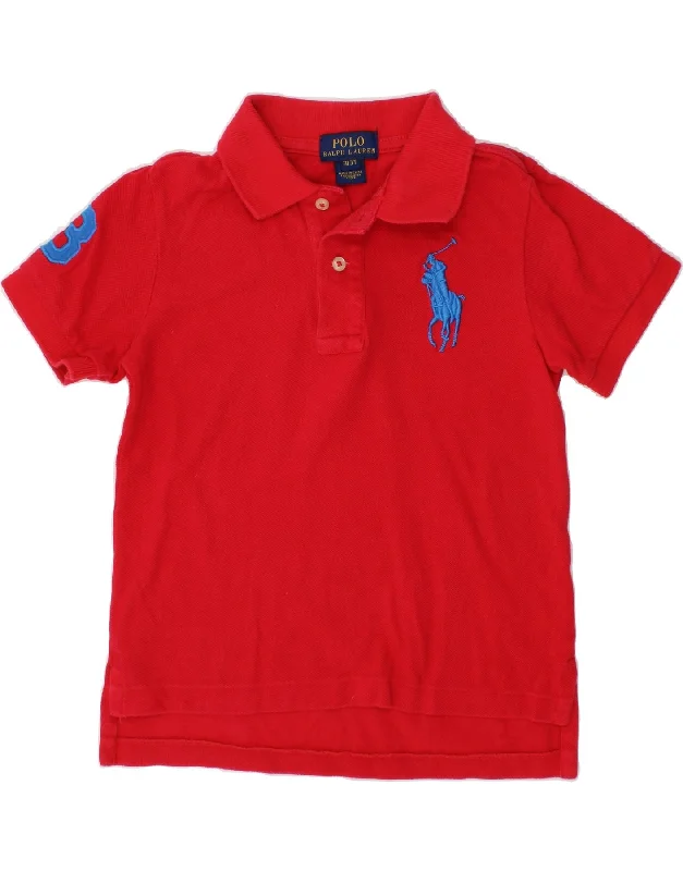 men's polos with side slits -POLO RALPH LAUREN Boys Polo Shirt 2-3 Years Red Cotton