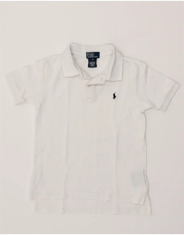 men's durable cotton polo shirts -POLO RALPH LAUREN Boys Polo Shirt 5-6 Years White Cotton