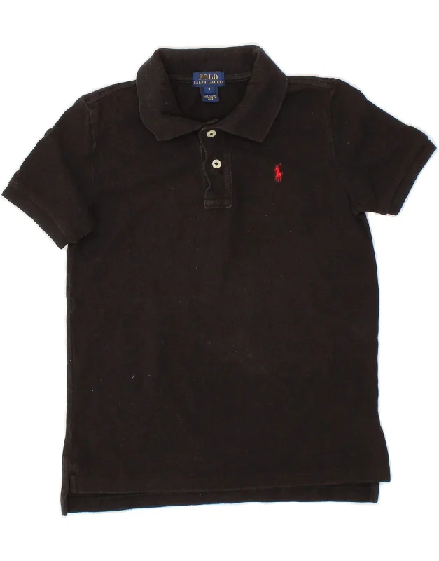 men's casual cotton polo shirts -POLO RALPH LAUREN Boys Polo Shirt 6-7 Years Black Cotton