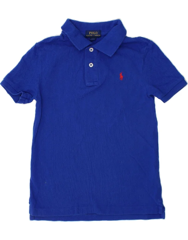 men's athletic pique polo shirts -POLO RALPH LAUREN Boys Polo Shirt 6-7 Years Blue Cotton