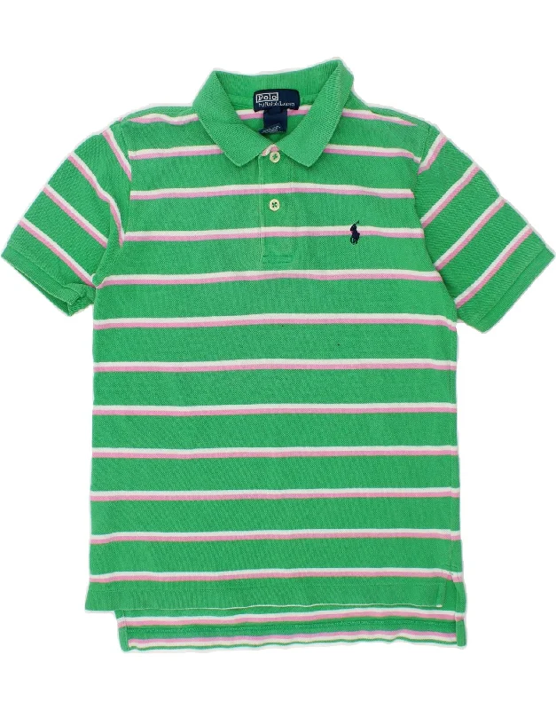 men's performance long sleeve polo shirts -POLO RALPH LAUREN Boys Polo Shirt 6-7 Years Green Striped Cotton