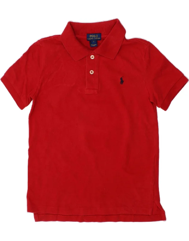 men's polo shirts with designs -POLO RALPH LAUREN Boys Polo Shirt 6-7 Years Red Cotton