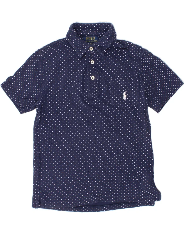 formal polo shirts for men -POLO RALPH LAUREN Boys Polo Shirt 7-8 Years Small Navy Blue Spotted Cotton