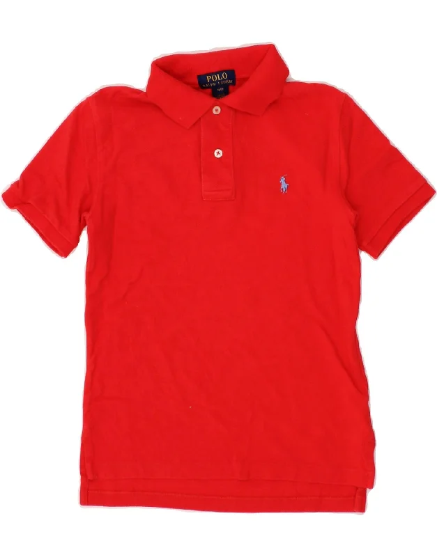 men's short sleeve polo shirts for work -POLO RALPH LAUREN Boys Polo Shirt 7-8 Years Small Red Cotton