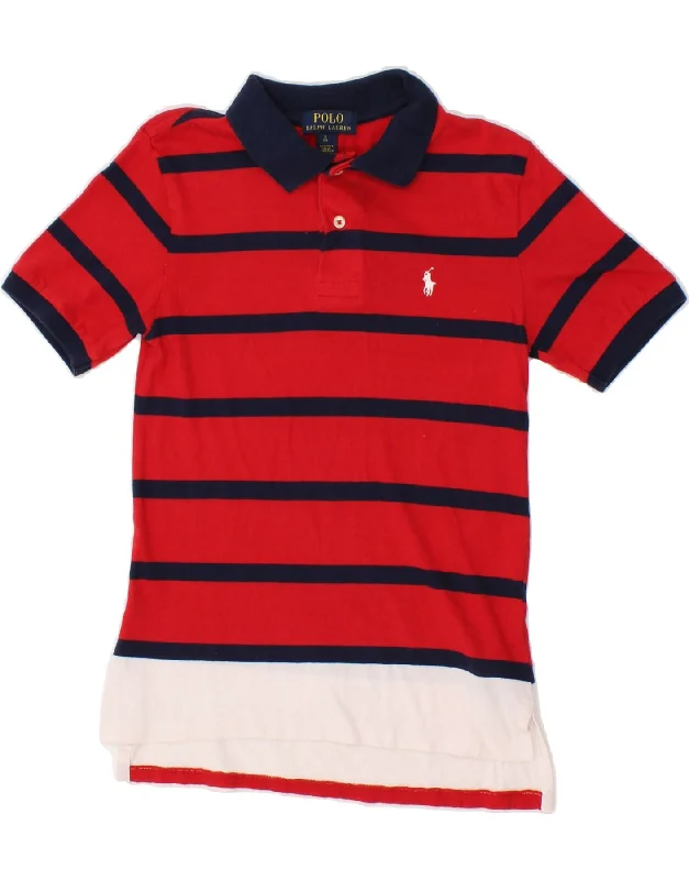 comfortable polo shirts for men -POLO RALPH LAUREN Boys Polo Shirt 7-8 Years Small  Red Striped Cotton