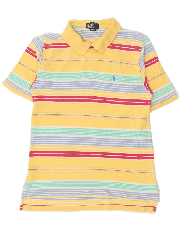 men's sport performance polo shirts -POLO RALPH LAUREN Boys Polo Shirt 8-9 Years Small Yellow Striped Cotton