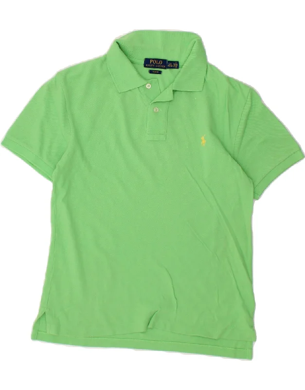 men's golf-style polo shirts -POLO RALPH LAUREN Boys Slim Fit Polo Shirt 14-15 Years Large  Green Cotton