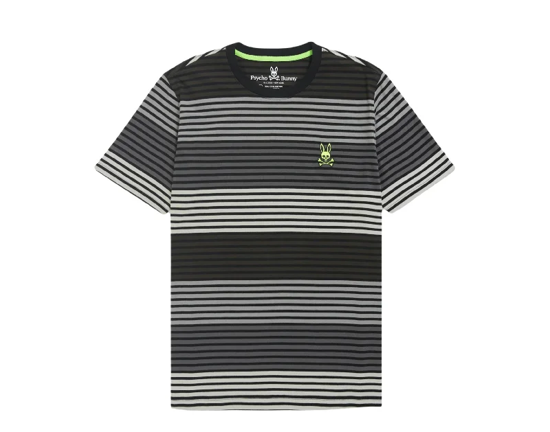 men's light-weight shirts -Psycho Bunny Carlisle Stripe Magnet Grey Tee B6U204Q1PC-MGT