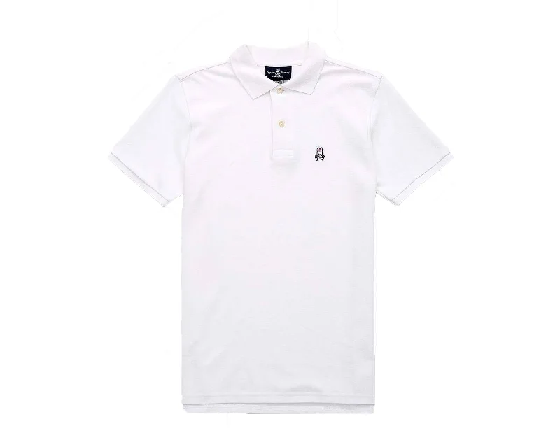 men's casual long-sleeve shirts -Psycho Bunny Classic Polo White Men's Big and Tall Shirt B9K001ARPC-WHT