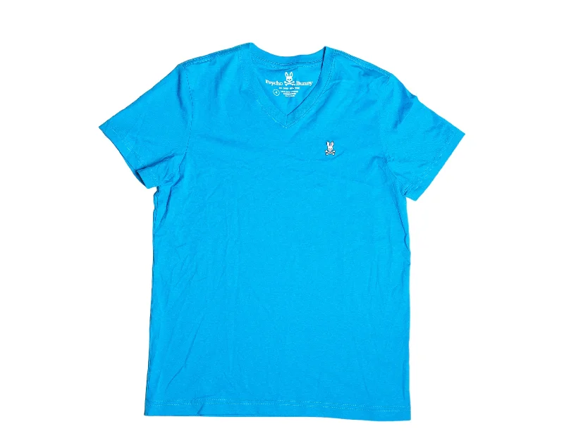 men's short-sleeve shirts -Psycho Bunny Classic V-Neck Sunburst Atlan Blue Tee Shirt B6U100Q1PC-ABU