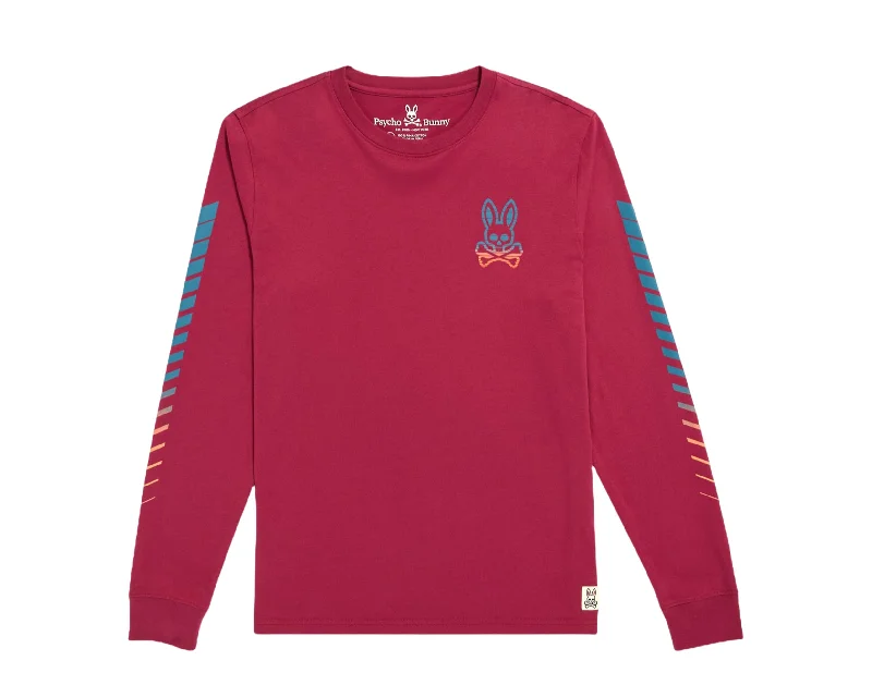 men's cotton-polyester blend shirts -Psycho Bunny Egremont Long Sleeve Graphic Cranberry Tee B6T218Q1PC-CRAN