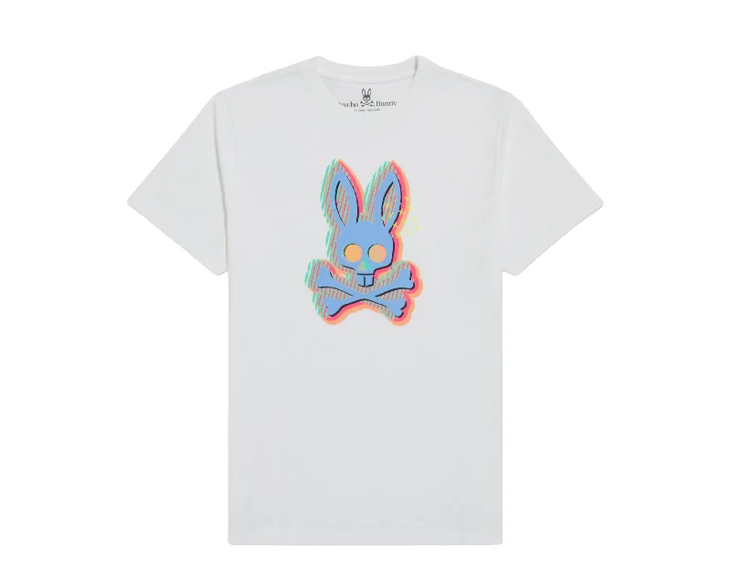 men's travel shirts -Psycho Bunny Ethan Deco Bunny White Men's Tee Shirt B6U109S1PC-WHT