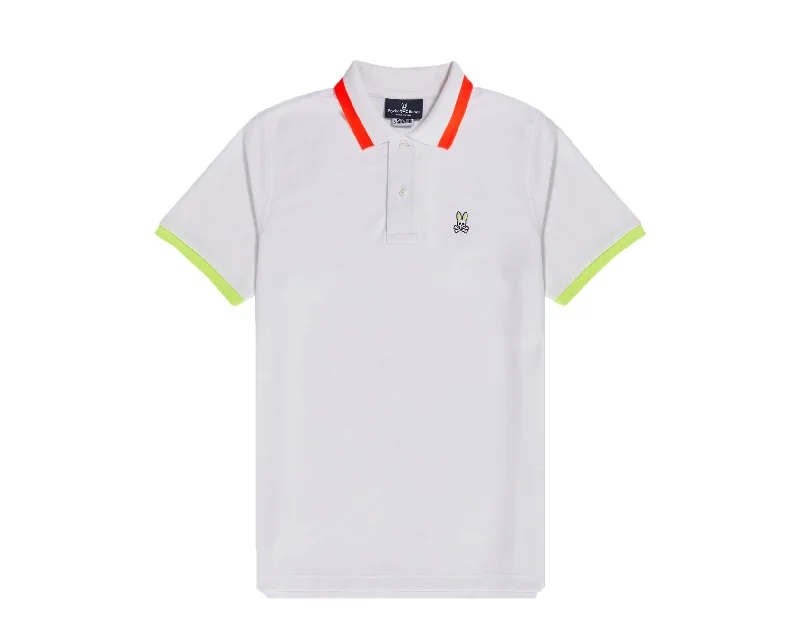 men's high-quality shirts -Psycho Bunny Hayfield Polo White/Orange/Yellow Men's Shirt B6K896N1PC-WHT