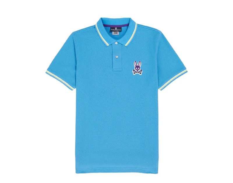 men's cotton shirts -Psycho Bunny Hudson Bunny Logo Polo Cornflower Blue Men's Shirt B6K762U1PC-CFR