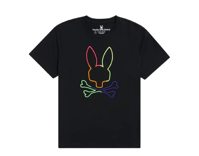 men's slim-fit button-down shirts -Psycho Bunny Leo Bunny Black/Multi Men's Big &Tall Tee Shirt B9U245S1PC-BLK