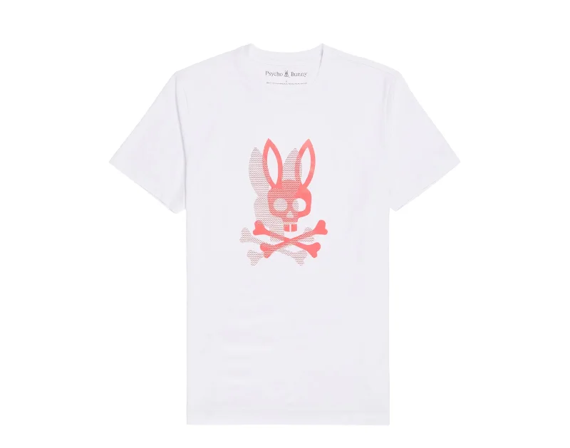 men's colorful shirts -Psycho Bunny Men's Chicago HD Dotted Graphic Tee White/Pink B6U412Z1PC-WHT