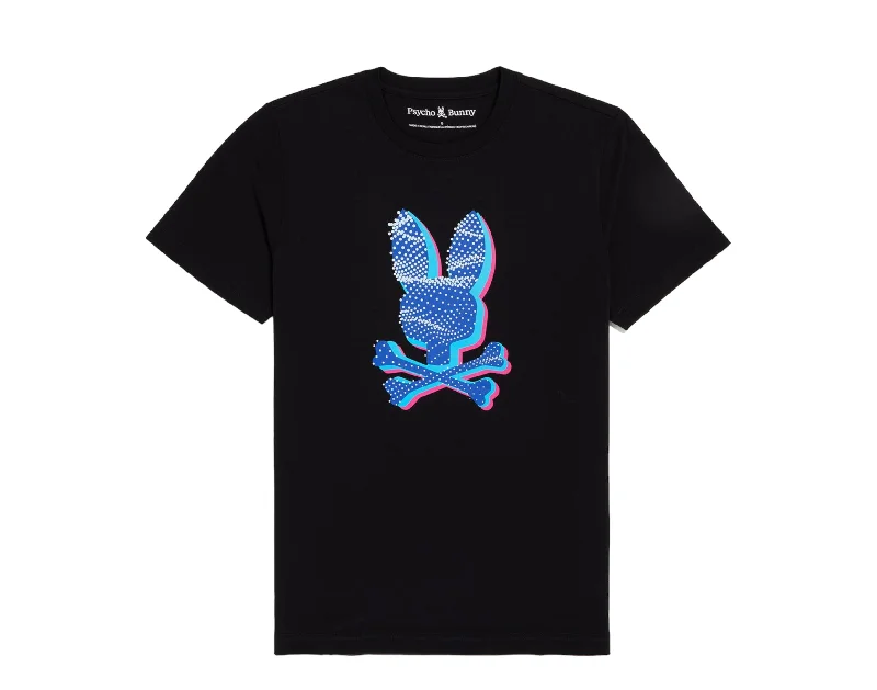 men's stylish short-sleeve shirts -Psycho Bunny Men's Elgin Graphic Puff Print Tee Black/Blue B6U577Z1PC-BLK