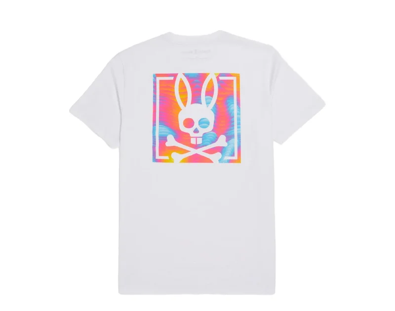 men's patterned shirts -Psycho Bunny Men's Montgomery Back Graphic White Tee B6U947Y1PC-WHT