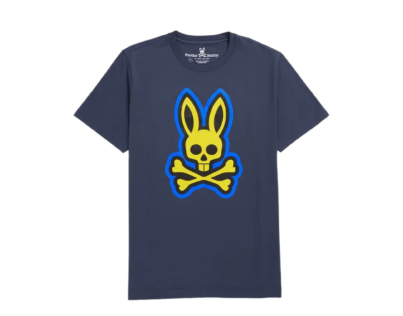 casual shirts for men -Psycho Bunny Patchin Graphic North Sea Navy Men's Tee Shirt B6U852U1PC-NRS