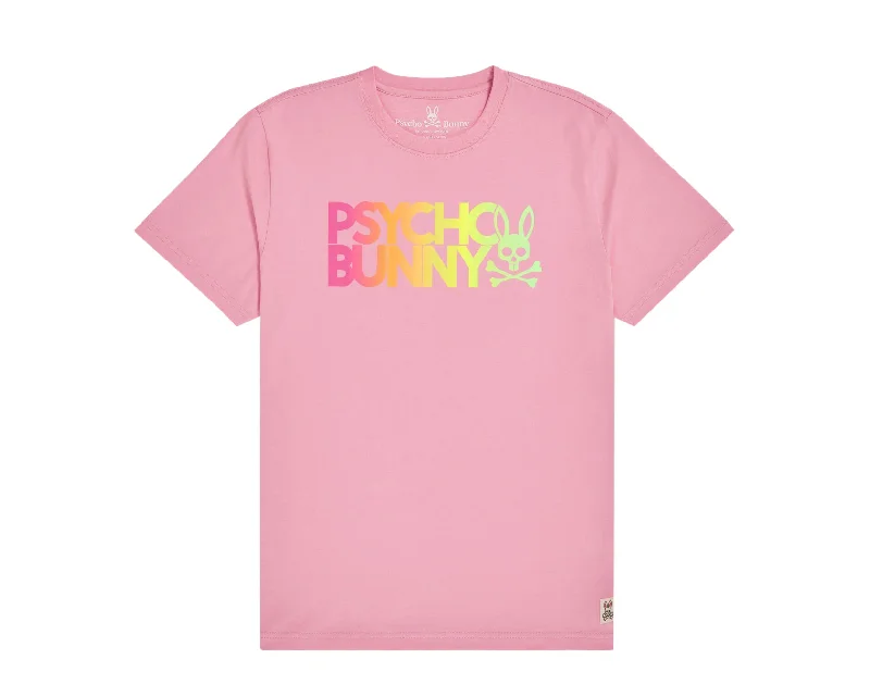 men's summer shirts -Psycho Bunny Sheffield Foil Neon Flamingo Pink Men's Tee Shirt B6U144N1PC-NFG