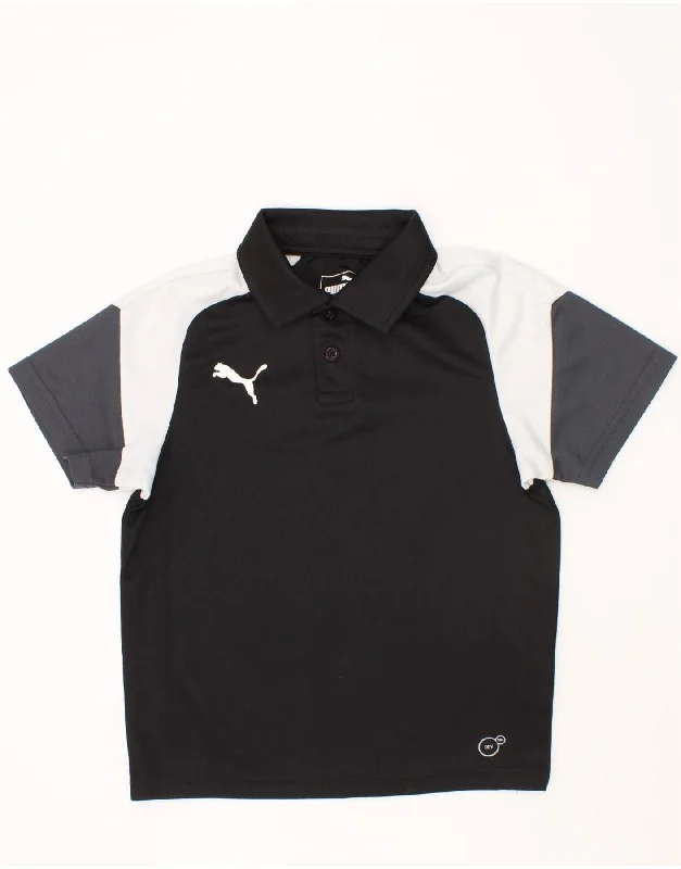 men's fashion polo shirts -PUMA Boys Polo Shirt 7-8 Years Black Colourblock Polyester