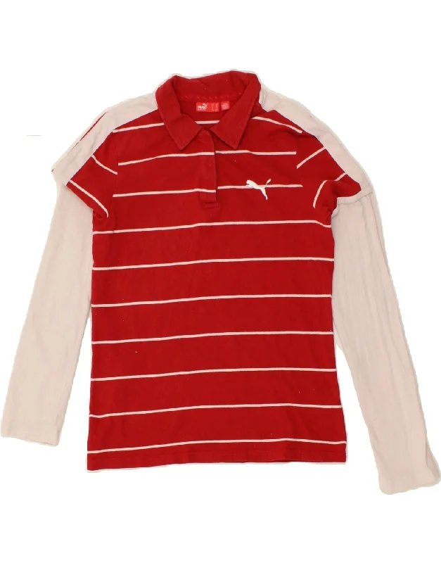 men's breathable short sleeve polo shirts -PUMA Girls Long Sleeve Polo Shirt 15-16 Years 2XL Red Striped Cotton