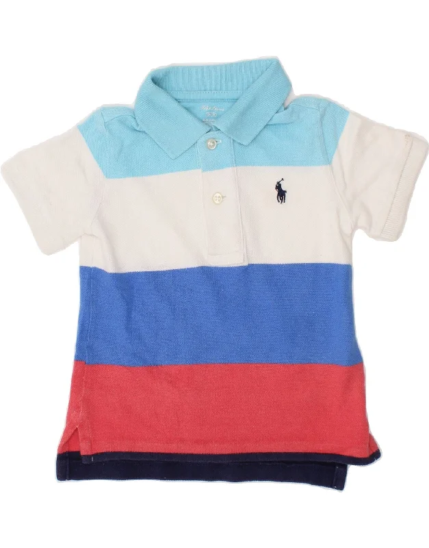 men's polo shirts with logos -RALPH LAUREN Baby Boys Polo Shirt 9-12 Months Multicoloured Striped Cotton