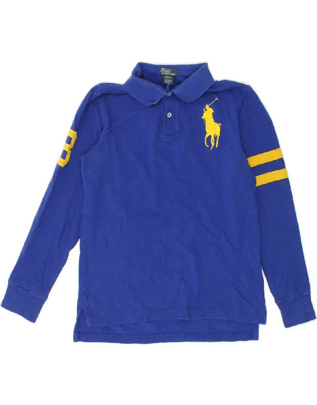 modern style polo shirts for men -RALPH LAUREN Boys Graphic Long Sleeve Polo Shirt 14-15 Years Large Blue