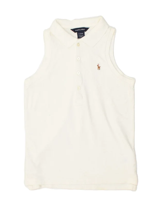 men's athletic polo shirts -RALPH LAUREN Girls Sleeveless Polo Shirt 12-13 Years Large  White Cotton